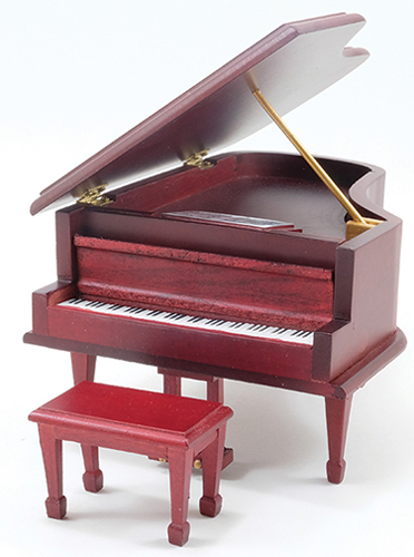 Dollhouse Miniature Musical Grand Piano with Bench